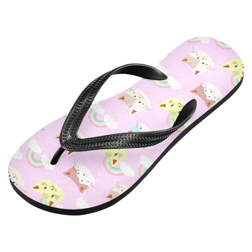 Burbuja Cat Faces Pastel Rainbows Flip Flops for Women Men, Soft Thong Sandals Rubber Slippers for Pool Beach Essentials2
