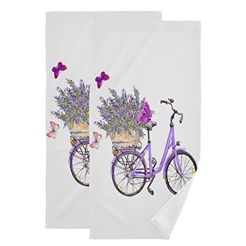 Vigtro Spring Lavender Bike Hand Towels 2 Pack, Ultra Soft And Highly Absorbent,Summer Purple Floral Romantic Decorative Fingertip Towel For Home, Bathroom, Kitchen #TOP5