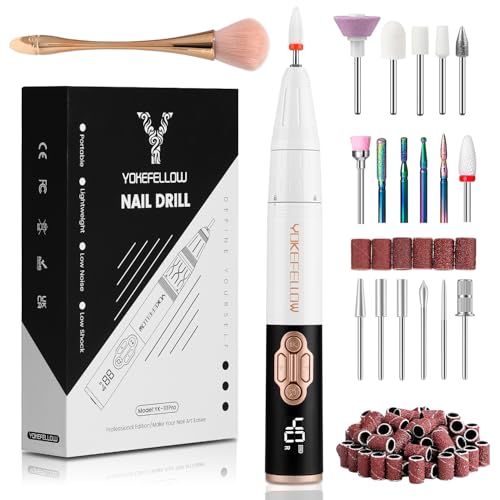 Image of YOKE FELLOW Electric Nail Drill - 40000 RPM Protable Electric Nail File for Acrylic Cordless Nail Drill Professional with 17 Drill Bits for Nail Salon(YK-111Pro)