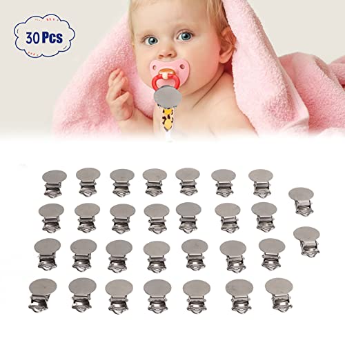 Image of Round Pacifier Clips, Suspender Snaps,30pcs Metal Round Clips for Toddler Prevention Electroplated Stainless Steel Suspender Clips for Teething