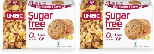 Image of Unibic Sugar Free Cashew Cookies 202.5g I Low GI No Maida I Sugar-Free Snack I Healthy Cookies (weight may vary) (Pack of 2)
