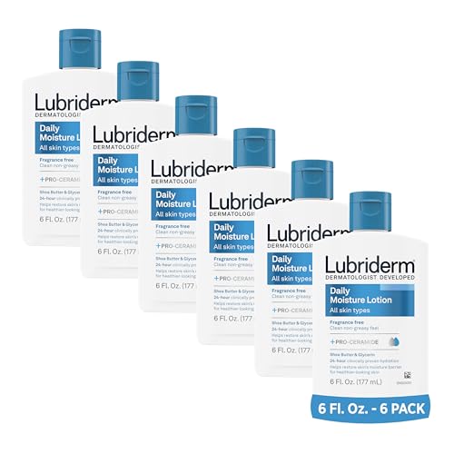 Lubriderm Fragrance Free Daily Moisture Lotion + Pro-Ceramide Shea Butter & Glycerin Face Hand & Body Lotion for Sensitive Skin Hydrating Lotion for Healthier-Looking Skin 6 fl. oz 6 Pack