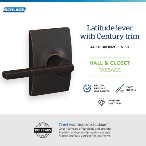 Image of SCHLAGE Latitude Hall /Closet Passage Door Handle, Reversible, Aged Bronze | Hall or closet lever door handle with no lock, Easy to install, Certified durability, Universal fit