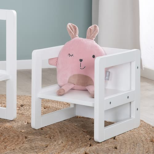 Roba Set Sgabello E Tavolo Reversibili 3 In 1 - Regolazione In 3 Altezze Di Seduta - Multifunzione - Mobili Per Bambini - Facile Da Montare E Pulire - Legno Bianco - 5
