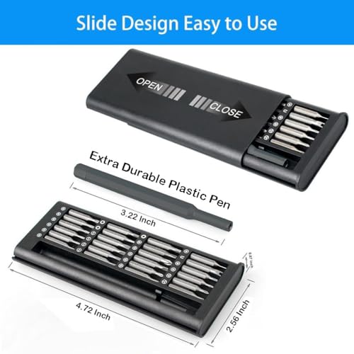 Image of Peace Tech 25 in 1 Small Mini Magnetic Precision Screwdriver Bits Set, Eyeglasses, Computer, Electronic, Watch Repair Kit with Phillips and Star Tiny Screw Driver Home Kit (Plastic Pen)