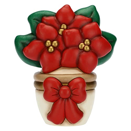 DIMENSIONI: 16.8x11.2x20 cm h THUN - Natale 2022 - Soprammobile Vasetto con Stella di Natale in Ceramica Decorata a Mano, Versione Maxi - Idea Regalo Natale 2022-16.8x11.2x20 cm h