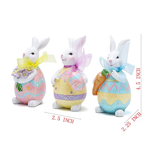 Hodao Set of 3 Easter Bunny Egg Decorations Spring Rabbit Decors Figurines Tabletopper Decor for Party Home Holiday Cute Rabbit Easter Day Decorations