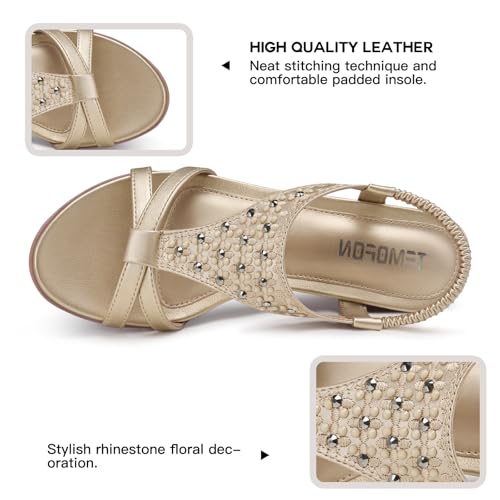 TEMOFON TEMOFON Sandals for Women Wedge Dressy: Summer Open Toe Dress Sandal Comfortable Casual Low Platform Beach Shoes Champagne Gold Size 8