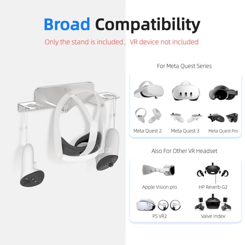 Bricok Soporte de pared de aleación de aluminio, compatible con Meta Quest 3/3S/2/Pro, 2 formas de almacenamiento, ahorro de espacio, color plateado - imagen 2