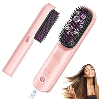 Bopcal Cordless Hair Straightener Brush - Portable Hair Straightening Brush for Travel - 300M Negative Ions for Frizz-Free Shine, Touch Up On-The-Go, Fast Heating, Gift for Women, 10,000mAh