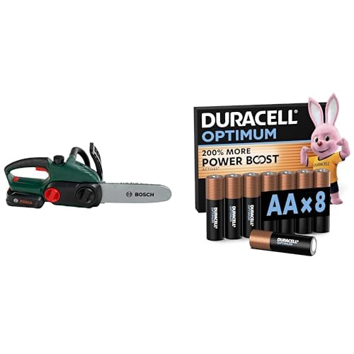 Theo Klein Bosch Motosierra, luz/Sonido, 3+ años, & Duracell Optimum AA 8 Unidades, Power Boost