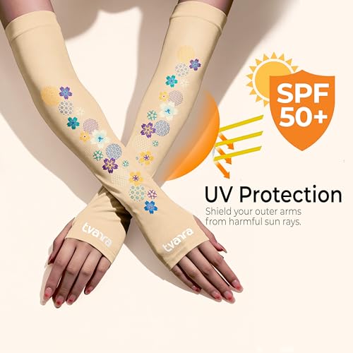 Image of TVARRA Anti-Tan Fingerless Arm Sleeves for Women|UV Protection Hand Cover Sleeves for Bike Riding, Running & Outdoor Use,Dust & Summer Protection Arm Sleeves