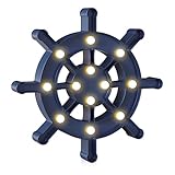 Ganrami Blue Ship Wheel Wall Decor, Beach Themed Kids Room Decor, Battery Powered Rudder Night Light for Kids, Coastal Wall Decor, Ocean Decor, Coastal Decor