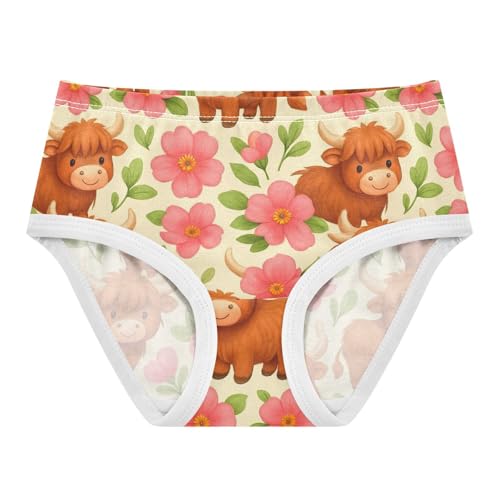 Joisal Cute Highland Cows Pink Flowers Toddler Girls Underwear 2t Cotton Panties for Girl Stylish Kids Briefs Undies - Main Image