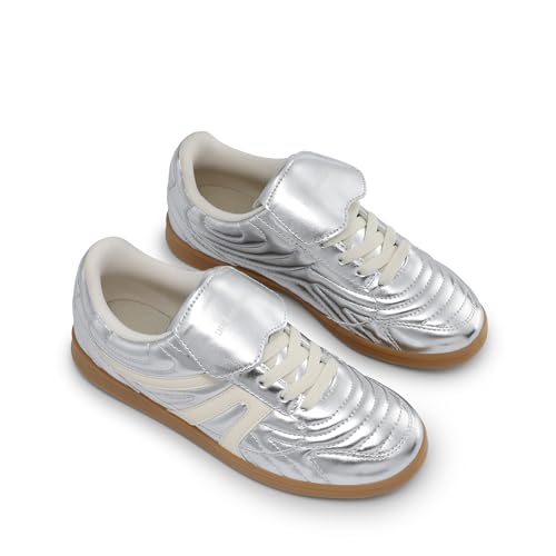 DREAM PAIRS DREAM PAIRS Women's Tennis Sneakers Walking Casual Lace-Up Footwear Comfortable Trendy Fold-Over Design Fashion Sneakers Shoes,Size 9,Silver,DWUMFN2547