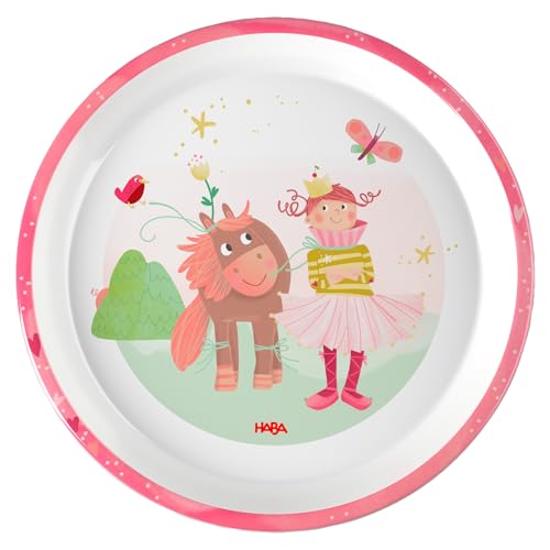 HABA Kinderteller Prinzessin & Pferd – Praktischer Melamin-Teller mit rosa Kindermotiv – Rutschfest – Spülmaschinengeeignet – Ab 12 Monaten – 2012441004