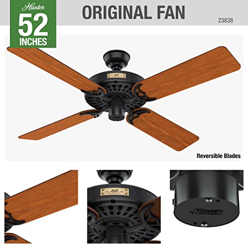 Hunter Fan Company 23838 Hunter Original Indoor, Outdoor Ceiling Fan With Pull Chain Control, 52", Black #TOP2