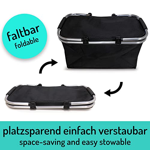 e-Best Faltbarer Einkaufskorb 25L - Ideal für den Wocheneinkauf mit gepolsterten Tragegriffen & Reißverschluss am Deckel, leicht klappbar & kompakt, 10kg belastbar, Faltkorb als Picknickkorb