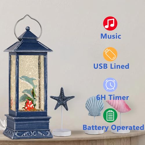 Snow Globe Lantern, Snow Globe with Swirling Glitter, USB and Battery Powered Dolphin Glitter Snow Globe with Timer, Perfect for Home Tabletop Decorations - Thumbnail 2