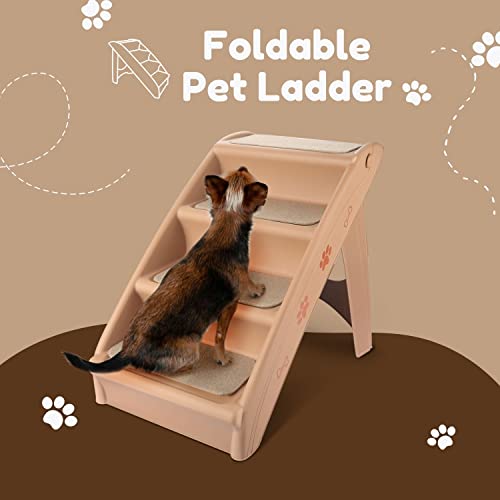 Flexzion Pet Stairs Folding Dog Cat Animal Step Ramp Ladder Foldable Plastic Portable For Tall Bed Indoor Outdoor Decor Supply Easy Store In Beige #TOP1