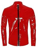Patent Leather Shirts for Men Long Sleeve Shiny PU Leather Shirts Full Zipper Slim Blouse Top for Men Novelty...