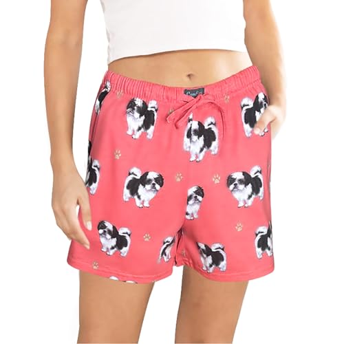 E&S Pets Shih Tzu Pajama Shorts for Women - Comfy Sleep Shorts - Cute Lounge PJ Shorts with Side Pockets and Drawstring - Womens Causal Shorts for Summer - Dog Mom Gifts