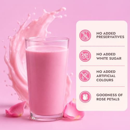 Image of Sweet Karam Coffee Instant Rose Milk Powder - 250g | No White Sugar, Articifial Colors or Preservatives | Made with Cane Jaggery & Real Rose Petals | Traditional Indian Thandai Drink Mix