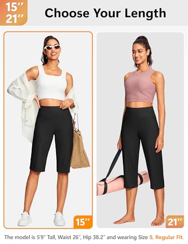 Image of ISEEGZ 15 inch / 18 inch / 21 inch / 25 inch Capri Pants for Women High Waist with Pockets Women's Capris Workout Yoga Pants Loose Straight Leg