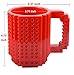 DIY Brick Mug-Fubarbar Creative Building 12oz Coffee Cup, Build On Bricks Desk Drinkware, Funny Toy with 3Pack Blocks for Kid Birthday Gift, Christmas, Party, Xmas (Red)