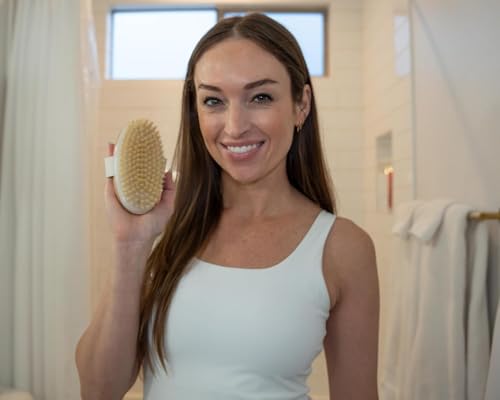 Image of Dry Brushing Body Brush - Best for Exfoliating Dry Skin, Lymphatic Drainage and Cellulite Treatment - Organic Spa Exfoliator and Massage Scrub Brush with Natural Boar Bristles (Oval)