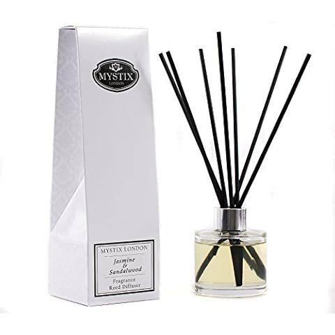 Mystix London | Jasmine & Sandalwood-Fragrance Oil Reed Diffuser-200ml, 200ml Cover