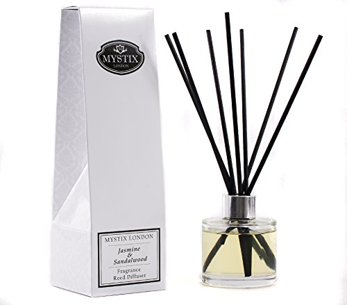 Mystix London | Jasmine & Sandalwood Fragrance Oil Reed Diffuser | 200ml | Best Aroma for Home, Kitchen, Living Room and Bathroom | Perfect as a Gift | Refillable