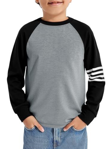 Haloumoning Jungen T-Shirt Langarm Farbblock Oberteile Kinder Lässige Rundhals Tops Herbst Mode Basic Tee Shirts 5-14 Jahre, Grau, 13-14 Jahre