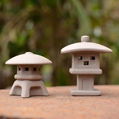 Kelendle Ceramic Miniature Pagoda Lantern For Garden Patio Bonsai Decoration Miniature Accessories Furniture For Home Decor Asian Zen Art Oriental Statue Beige Round #TOP1