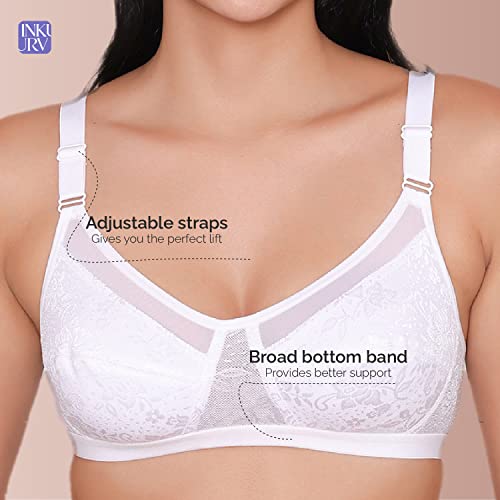Image of INKURV Non-Padded Full Coverage Bra for Women with Cotton Blend Lining | Stylish and Stretchable Net Design | Fancy and Soft Bra for Women Daily use | Combo of 2 - Aura