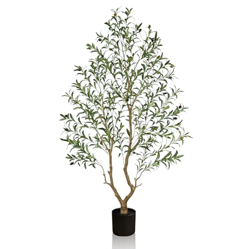 Olive Trees Artificial Indoor 6FT Tall Faux Olive Tree with Black Basic Planter Lifelike Fake Olive Plant Decorative Silk Leaves and Premium Plastic Trunk for Home Living Room Office Decor