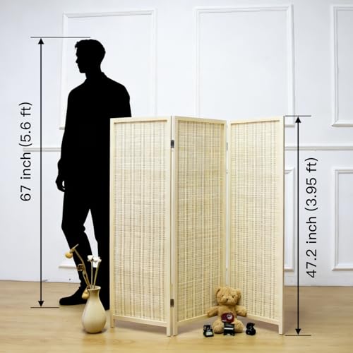 Furnnylane 3-teiliger kurzer Bambus-Raumteiler, freistehender Paravent als Sichtschutz, Kleiner Raumtrenner zur Raumtrennung, 120 cm hoch… – Ansicht 2