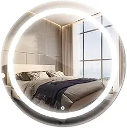 Espelho Redondo Jateado Com Led 40x40 Luxo Decorativo (Frio)