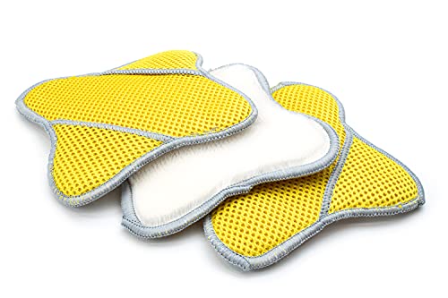 Autofiber Scrub Ninja Star Scrubber for Leather Plastic Rubber and Vinyl Ergonomic Shape with Pockets for Tight Spaces Steering Wheels and Cup Holders - Pack of 3 White/Gold (7inch x 7inch)