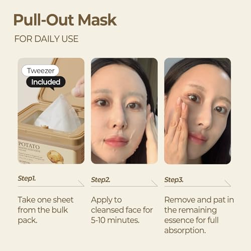 Image of SKINFOOD Potato Madecassoside Daily Sheet Mask, Korean 5-Minute Quick Skincare Hack, Soothing & Skin Barrier Face Mask for Damaged Skin, Bulk Pack (30EA)