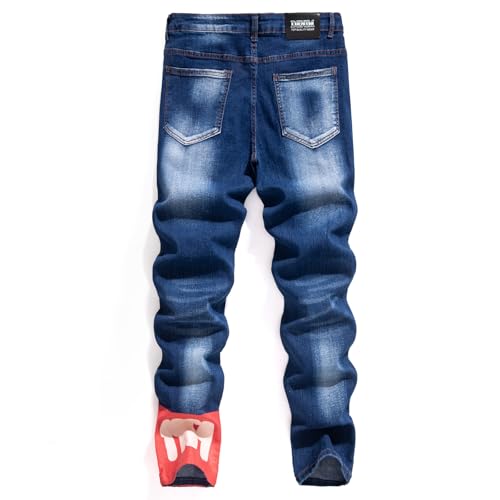 Men's Biker Jeans Pants Printed Straight Slim Denim Regular Casual Designer Fit2