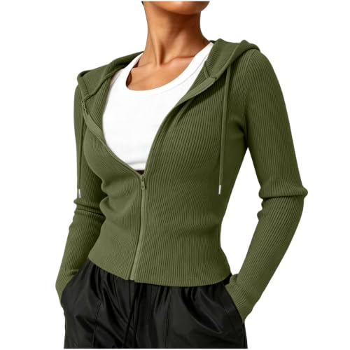Womens Zip Up Hoodies Jacket Ribbed Knit Slim Fit Cardigan Sweaters
