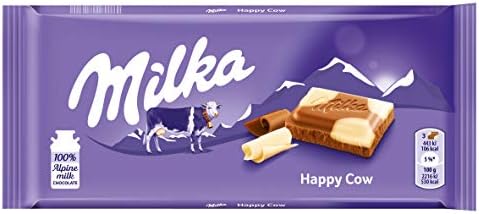 Milka Happy Cows Milk & White Chocolate Bar, Fun Cow Patterned Chocolate, 100 g (Pack of 1)