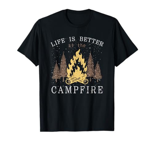 La vita è migliore di Campfire Camping Design Camping Lover Maglietta