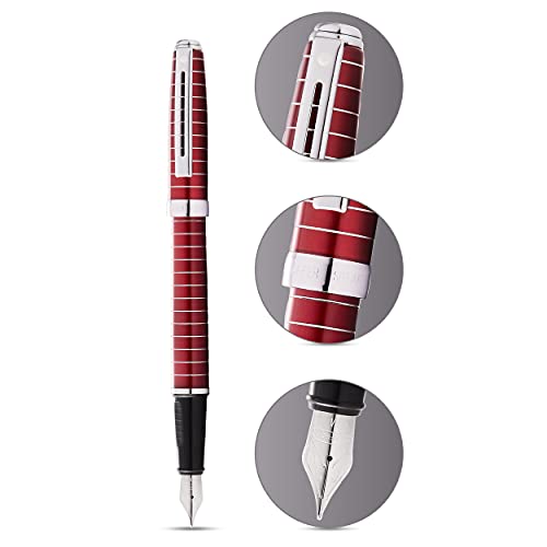 Image of Sheaffer 9165 Prelude Lacquer Fountain Pen (Medium) - Red with Chrome-Plated Horizontal Engravings and Trim