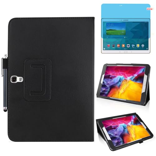Schlankes Leder Hülle für Samsung Galaxy Tab S 10.5 Inch 2014 (SM-T800 T805 T807 T801),Mehrwinkel Ständer Voll schützendes Tablette Cover,Mit Stylus Pen,Display Film (Black)