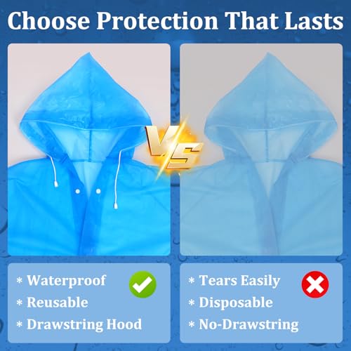 Image of Rain Ponchos for Adults Reusable (2 Pack), Waterproof EVA Raincoats with Hood & Drawstring for Women & Men