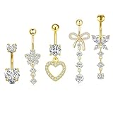 BKEPDY 5 Piezas Piercing Ombligo Circonio Corazón Elementos Florales Piercings Ombligo Acero Inoxidable Hipoalergénico Adecuado para Citas Fiestas Viajes
