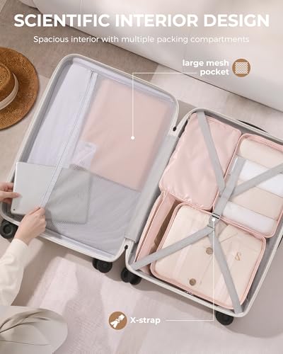 Image of LONG VACATION Luggage Sets, PC Lightweight Suitcase with Spinner wheels, 3 Piece Luggage Set with TSA Lock, Hard shell Suitcase Set, Checked Travel Suitcase (White, 3 Piece Set)