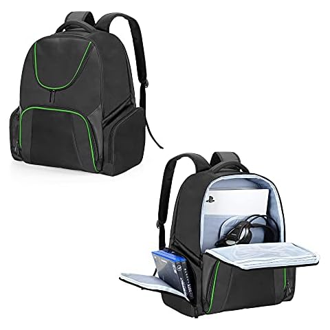 CURMIO Mochilla para Consola de Juegos Compatible con PS5, PS4 and PS4 Pro, Bolsa Consola, Funda Transporte para PS5, Controladores, Juegos y Accesorios, Verde(Sola Bolsa, Patente Pendiente) Cover